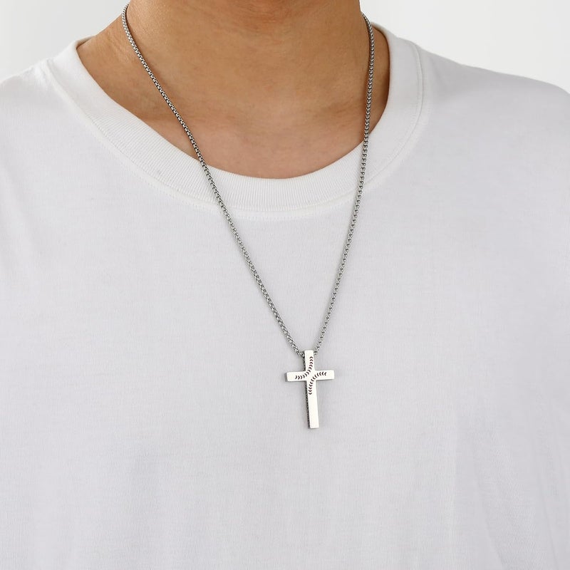 VULETO Baseball Bible Verse Cross Necklace for Boys Men, Stainless Steel Cross Pendant Baseball Valentines Christian Religious Jewelry Christmas Gifts for Teen Boys Kids Teens - Image 2